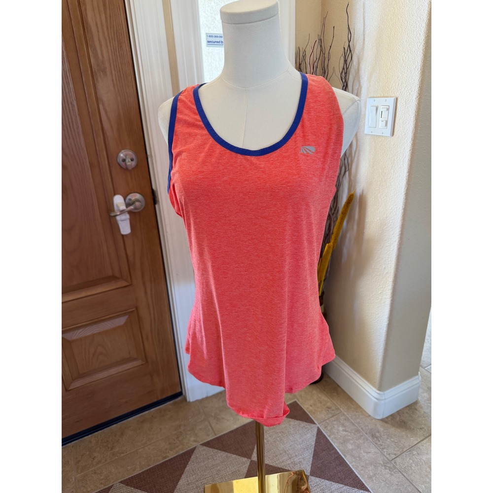 Marika Womens Racerback Activewear Tank Top Coral Pink Blue Trim Size Large